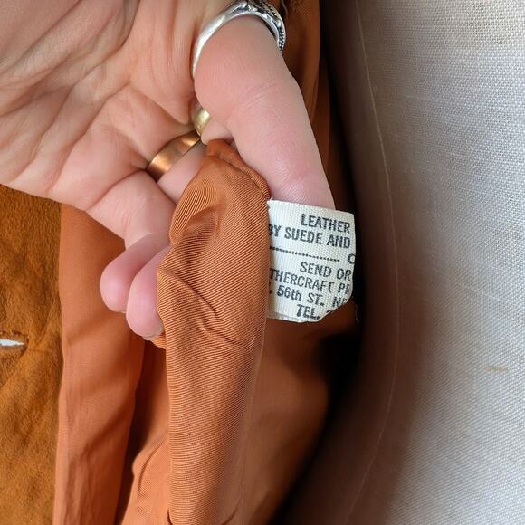 Vintage Orange Suede Penny Lane Jacket Leather Trench Coat Faux Fur Coat Large - Picture 11 of 12